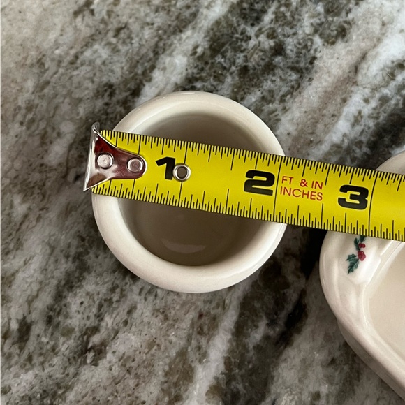 Longaberger Pottery Traditional Holly Toothpick And Sweetener Holder Set NO BOX - Picture 2 of 3